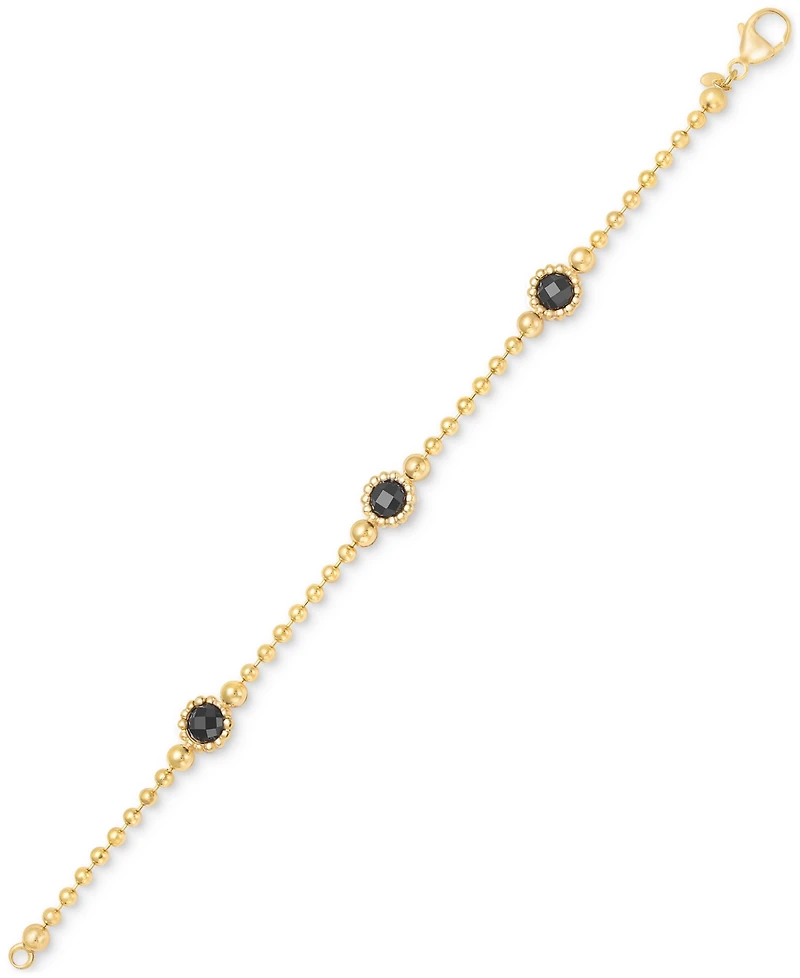 Amethyst Station Bead Link Bracelet 14k Gold-Plated Onyx, & Sky Blue Topaz)