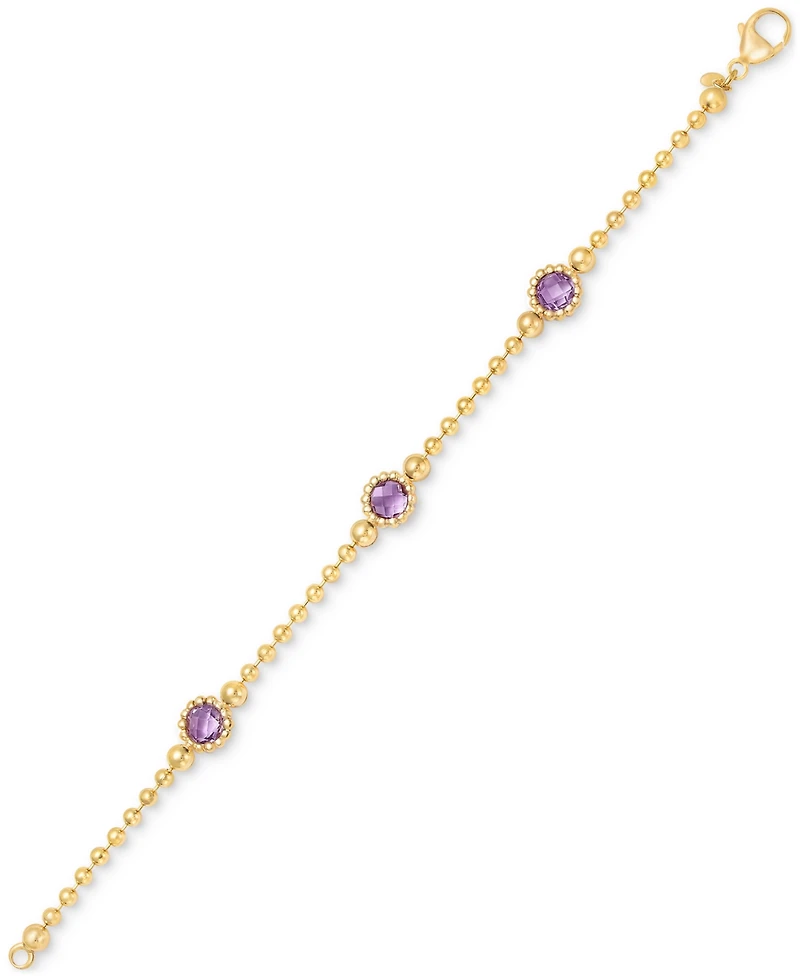 Amethyst Station Bead Link Bracelet 14k Gold-Plated Onyx, & Sky Blue Topaz)