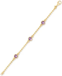 Amethyst Station Bead Link Bracelet 14k Gold-Plated Onyx, & Sky Blue Topaz)