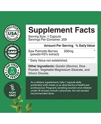 Saw Palmetto Capsules, Advanced Hair Health and Urinary Support with Plant Sterols & Flavonoids, Nature's Craft, 200 ct