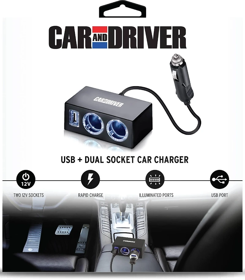 3-Port Car Charging Station with Usb and 12V Ports
