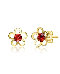 GiGiGirl Sterling Silver 14K Gold Plated with Red cubic zirconia Daisy Flower Stud Earrings