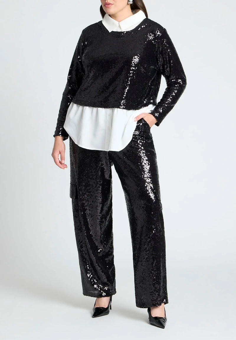 Eloquii Women's Plus Collared Sequin Twofer