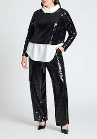 Eloquii Women's Plus Collared Sequin Twofer