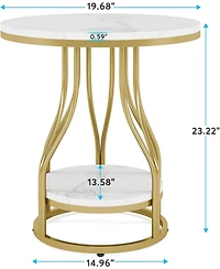 Tribesigns Round Side Table White Gold End Table 2-Tier End Table Modern Bedside Table Small Side Table with Storage for Couch Side, Sofa Side Table w