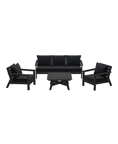 WestinTrends Outdoor 6-Piece Black Modular Sectional Patio Furniture Sofa Set