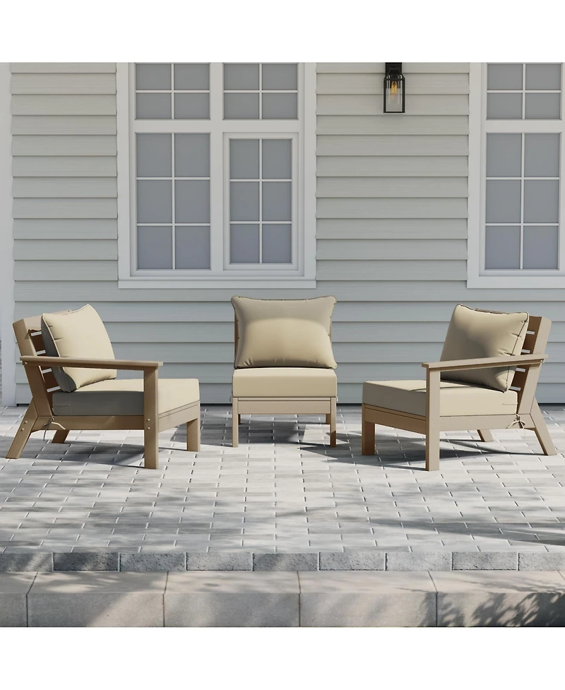 WestinTrends Outdoor Patio Hdpe Weathered Wood Sectional Sofa with Cushions
