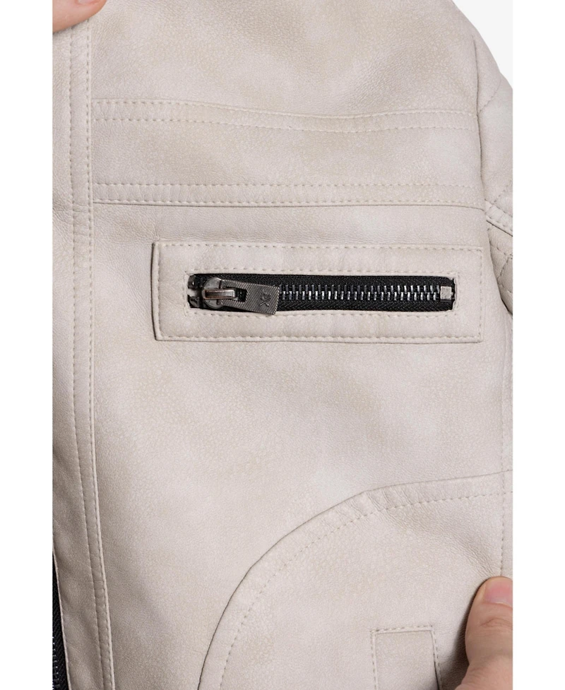 Boy's Lined Moto Pu Leather Jacket With Removable Hood