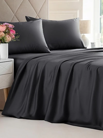 Rayon from Bamboo 4 Piece Deep Pocket Cooling Sheet Set - Queen Light Grey