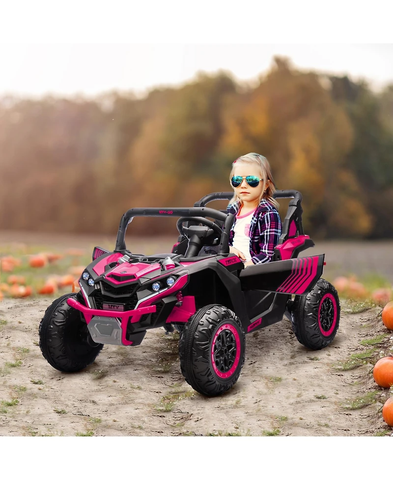 Qaba 24V 7AH Ride on Car, 2 Seater 4 Mph Ride on Utv w/ Music,