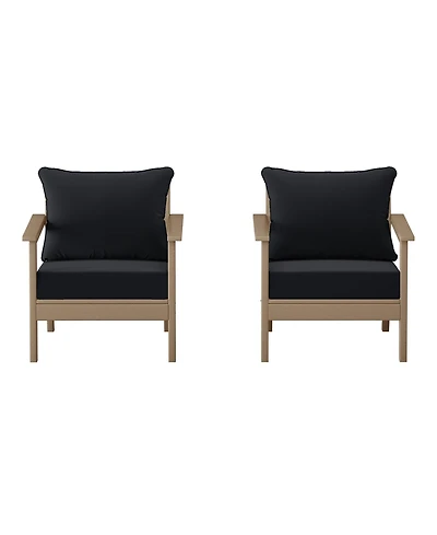WestinTrends Outdoor Modern Hdpe Patio Weathered Wood Club Chairs with Deep Seat Cushions (Set of 2)