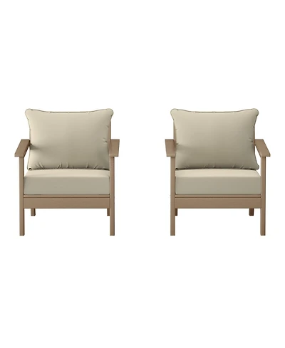 WestinTrends Outdoor Modern Hdpe Patio Weathered Wood Club Chairs with Deep Seat Cushions (Set of 2)