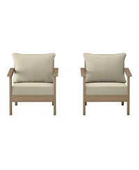 WestinTrends Outdoor Modern Hdpe Patio Weathered Wood Club Chairs with Deep Seat Cushions (Set of 2)