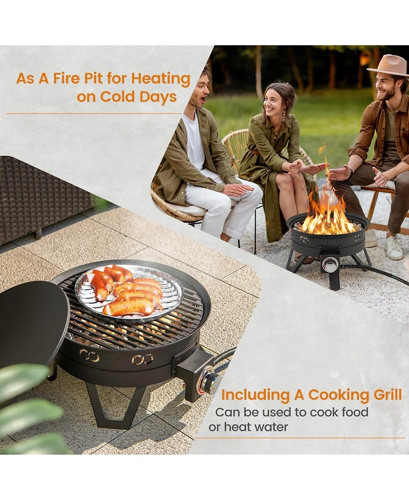 Sugift 17 Inch Portable Gas Fire Pit with Folding Legs and Removable Grill for Camping