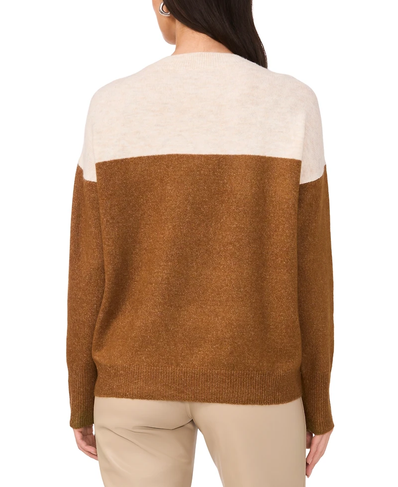 Vince Camuto Women's Cozy Extended Shoulder Color Blocked Sweater