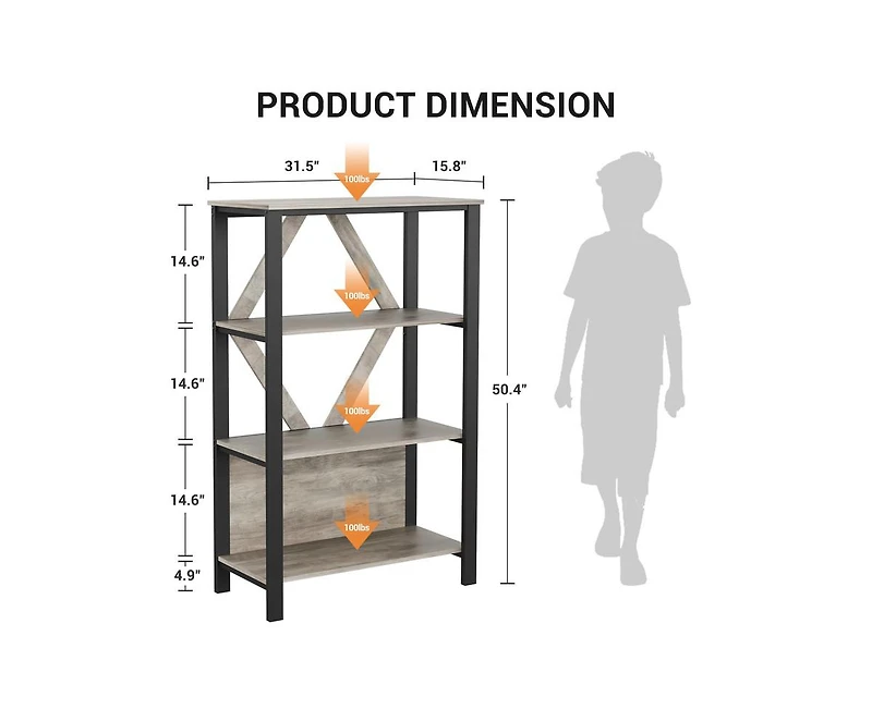 gaomon 4 Tier Bookshelf with Led Lights, Tall Bookcase with Open Display Shelves