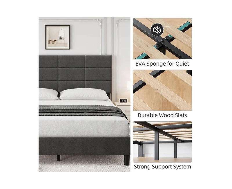 gaomon Queen Bed Frame, Linen Upholstered Platform Queen Bed Frame with Height Adjustable Headboard