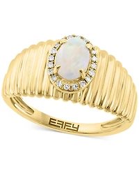 Effy Opal (1/2 ct. t.w.) & Diamond (1/20 ct. t.w.) Halo Ridge Ring in 14k Gold