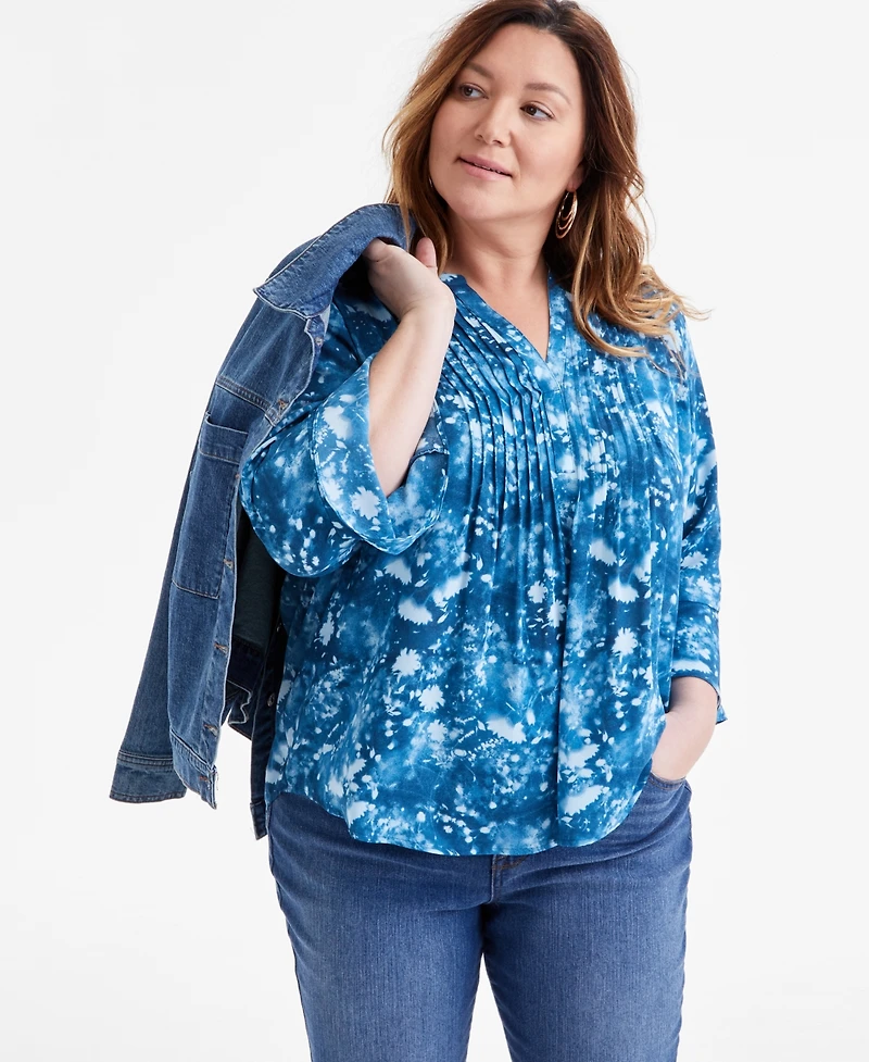 Style & Co Plus Size Printed Pintuck Blouse, Exclusively at Macy's