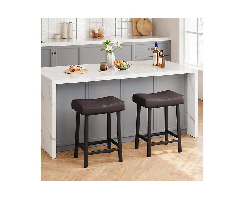 Counter Height Bar Stools Set of 2, 24 Inch Barstools for Kitchen Island Counter, Upholstered Padded Barstools with Curved Surface
