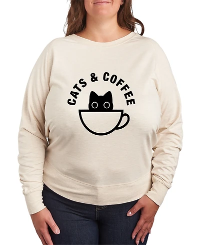 Hybrid Apparel Plus Trendy Cats Coffee Graphic Pullover Top