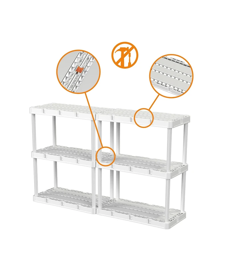 Gracious Living 3 Shelf Knect-a-Shelf Fixed Height Light Duty Storage Unit,White
