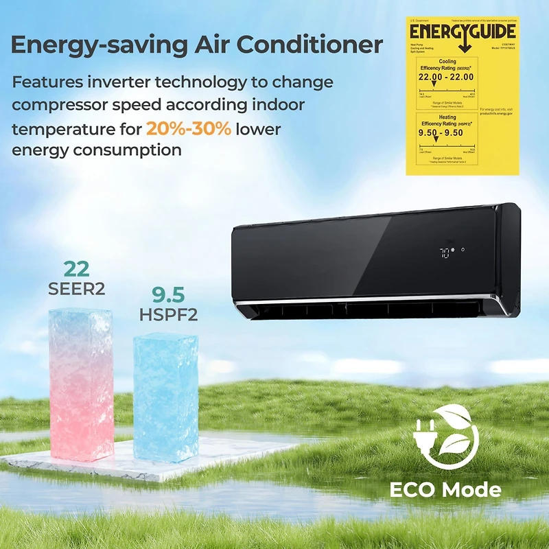 12000 Btu 22 SEER2 208-230V Wifi Enabled Mini Split Air Conditioner and Heater