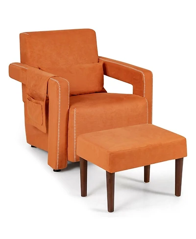 Gouun Modern Berber Fleece Single Sofa Chair with Ottoman and Waist Pillow