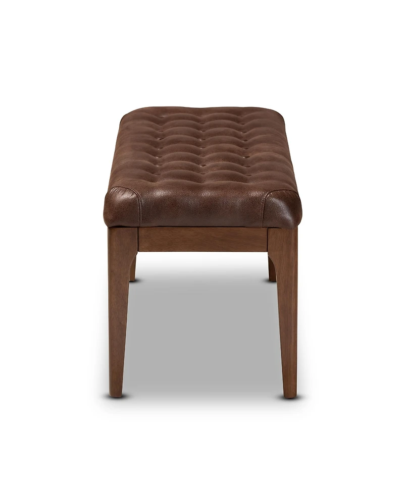 Baxton Studio Walsh Mid-Century Modern Dark Brown Leather-Effect Polyester Fabric Upholstered and Walnut Brown Finished Wood Dining Bench