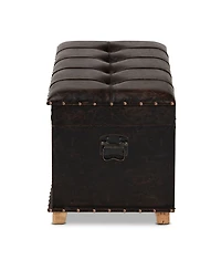 Baxton Studio Janna Rustic Transitional Dark Brown Faux Leather Upholstered and Oak Brown Finished Wood Storage Ottoman