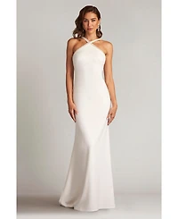 Tadashi Shoji Women's Sicily Pearl Trim Halter Gown