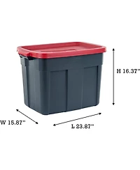 Rubbermaid Roughneck 18 Gal Plastic Holiday Storage Tote, Green and Red (6 Pack)