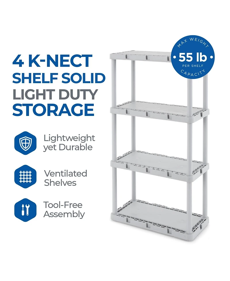 Gracious Living 4 Shelf Knect-a-Shelf Fixed Height Solid Light Duty Storage,Grey
