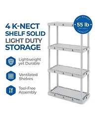 Gracious Living 4 Shelf Knect-a-Shelf Fixed Height Solid Light Duty Storage,Grey