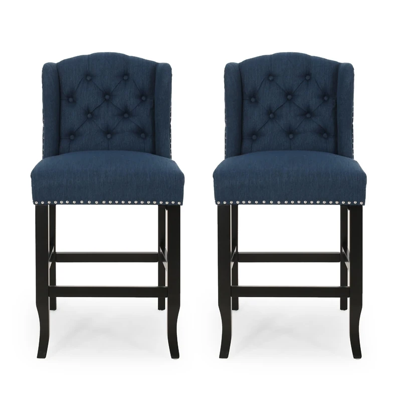 Set of 2 Wingback Counter Stools with Button-Tufted Back & Nailhead Accents-The Pop Home