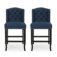 Set of 2 Wingback Counter Stools with Button-Tufted Back & Nailhead Accents-The Pop Home