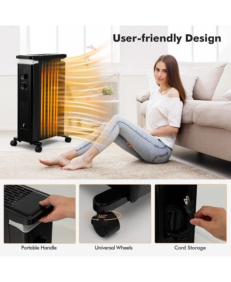 Gouun 1500W Portable Oil Filled Radiator Heater with 3 Heat Settings