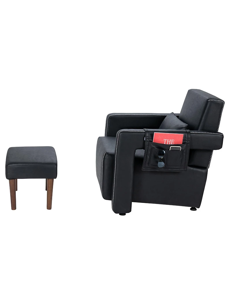 Gouun Modern Berber Fleece Single Sofa Chair with Ottoman and Waist Pillow