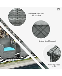 Gouun 3-Piece Patio Rattan Furniture Set with Cushioned Chairs and Glass Table