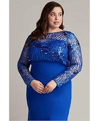 Tadashi Shoji Plus Size Garnet Sequin Embroidered Blouson Gown