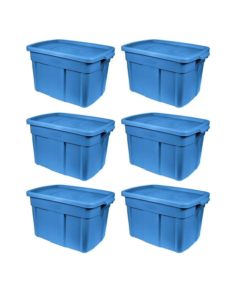 Rubbermaid Roughneck Tote 18 Gallon Storage Container, Heritage Blue (6 Pack)