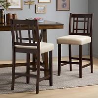 Set of 2 Counter Height Chairs with 5cm Cushion, Wooden Back Bar Stools-The Pop Home