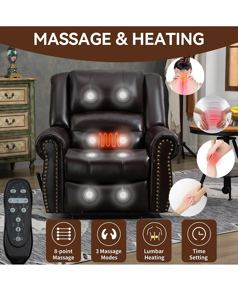 Power Lift Recliner Chair Heat Massage Dual Motor Infinite Position Up to 350 Lbs Faux Leather Heavy Duty Motion Mechanism with Usb Ports