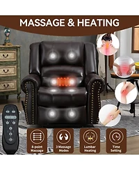 Power Lift Recliner Chair Heat Massage Dual Motor Infinite Position Up to 350 Lbs Faux Leather Heavy Duty Motion Mechanism with Usb Ports