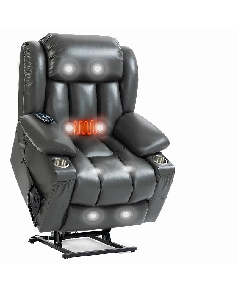 Power Lift Recliner Chair Heavy Duty Motion Mechanism with 8-Point Vibration Massage and Lumbar Heating Stainless steel Cup Holders