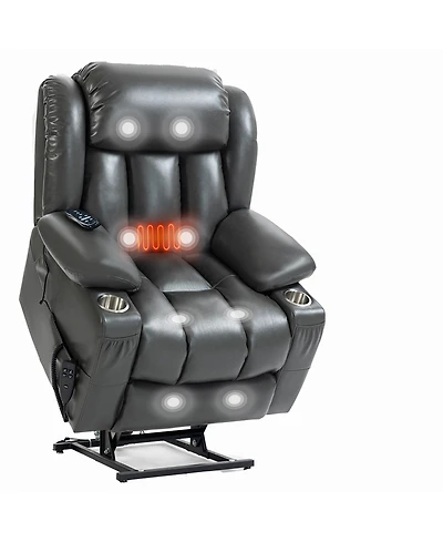 Power Lift Recliner Chair Heavy Duty Motion Mechanism with 8-Point Vibration Massage and Lumbar Heating Stainless steel Cup Holders