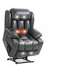 Power Lift Recliner Chair Heavy Duty Motion Mechanism with 8-Point Vibration Massage and Lumbar Heating Stainless steel Cup Holders