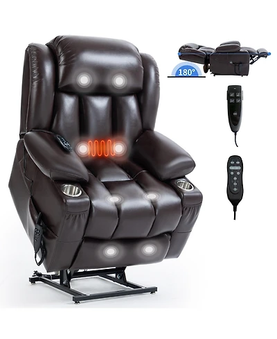 Power Lift Recliner Chair Heavy Duty Motion Mechanism with 8-Point Vibration Massage and Lumbar Heating Stainless steel Cup Holders