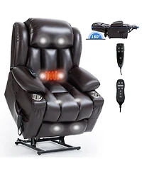 Power Lift Recliner Chair Heavy Duty Motion Mechanism with 8-Point Vibration Massage and Lumbar Heating Stainless steel Cup Holders