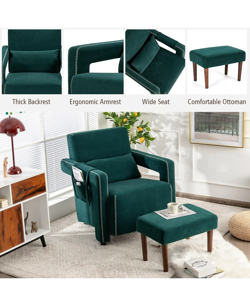 Gouun Modern Berber Fleece Single Sofa Chair with Ottoman and Waist Pillow